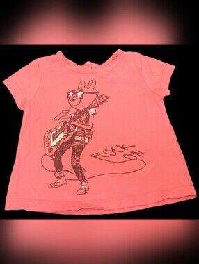 #KCG78 Joe Fresh Coral Pink Bunny Guitar Graphic Tee